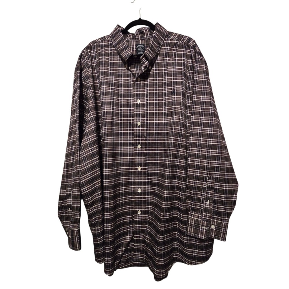Brooks Brothers The Original Polo Shirt Mens 4XL Blue Wine Plaid Preppy‎ Casual